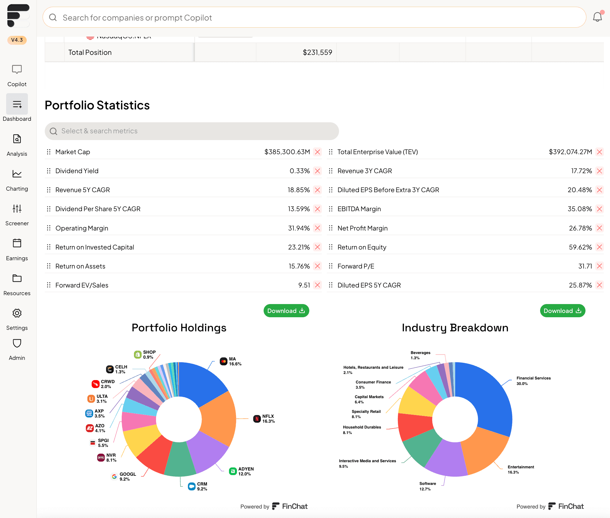 Create your portfolio FinChat