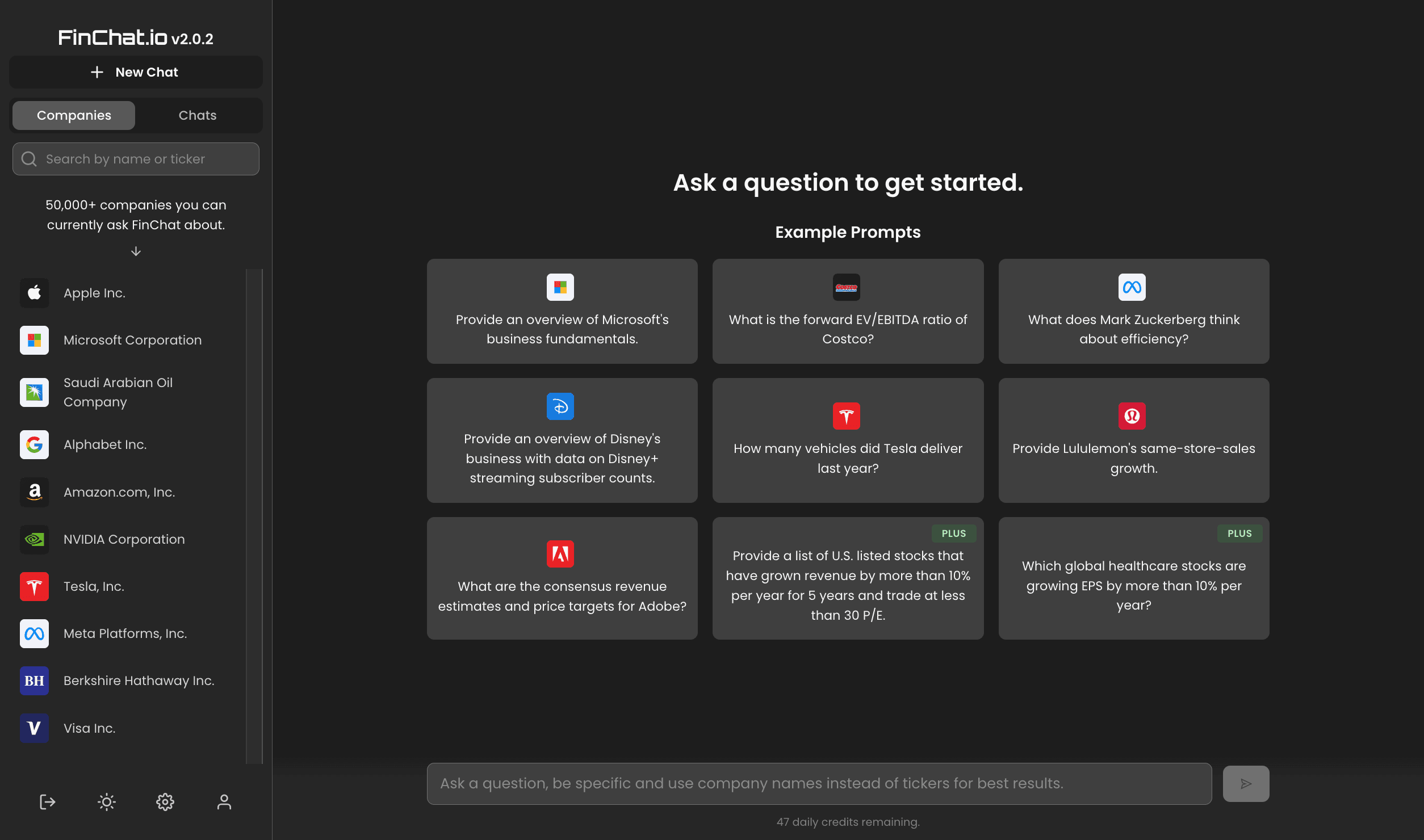 FinChat.io Homepage
