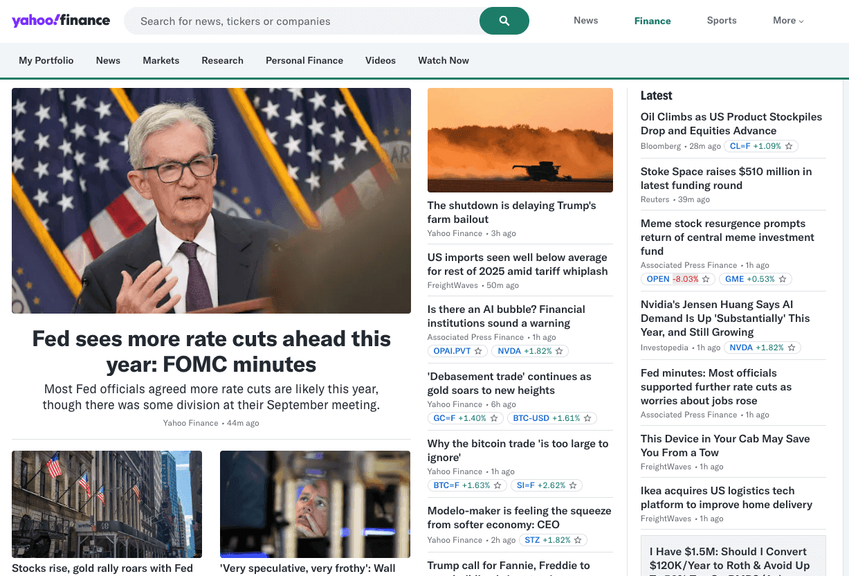 Yahoo Finance - number 5 best stock research website