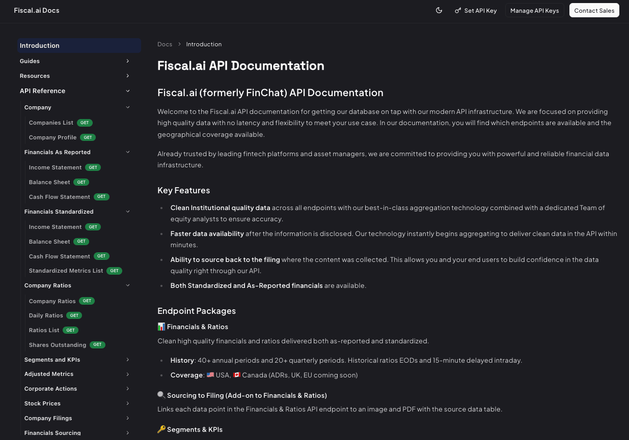 Fiscal AI is a top fundamental data API provider