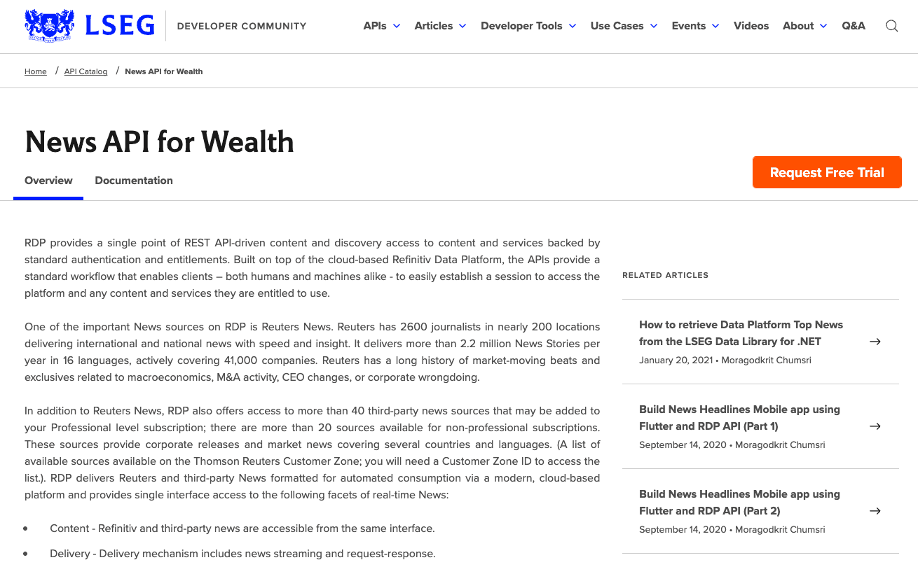 Refinitiv is a top stock market API